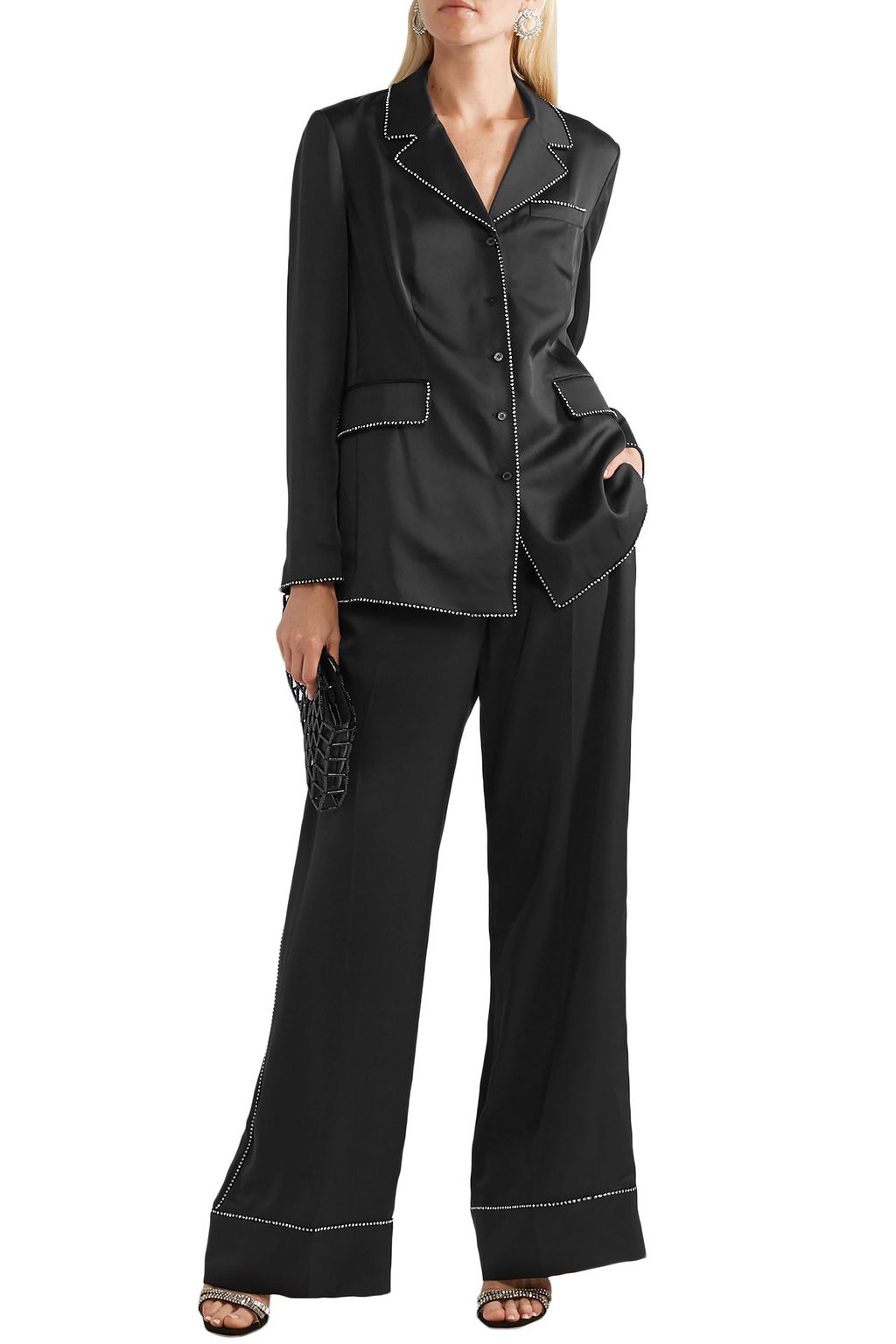 BURBERRY Crystal-embellished mulberry silk-satin wide-leg pants