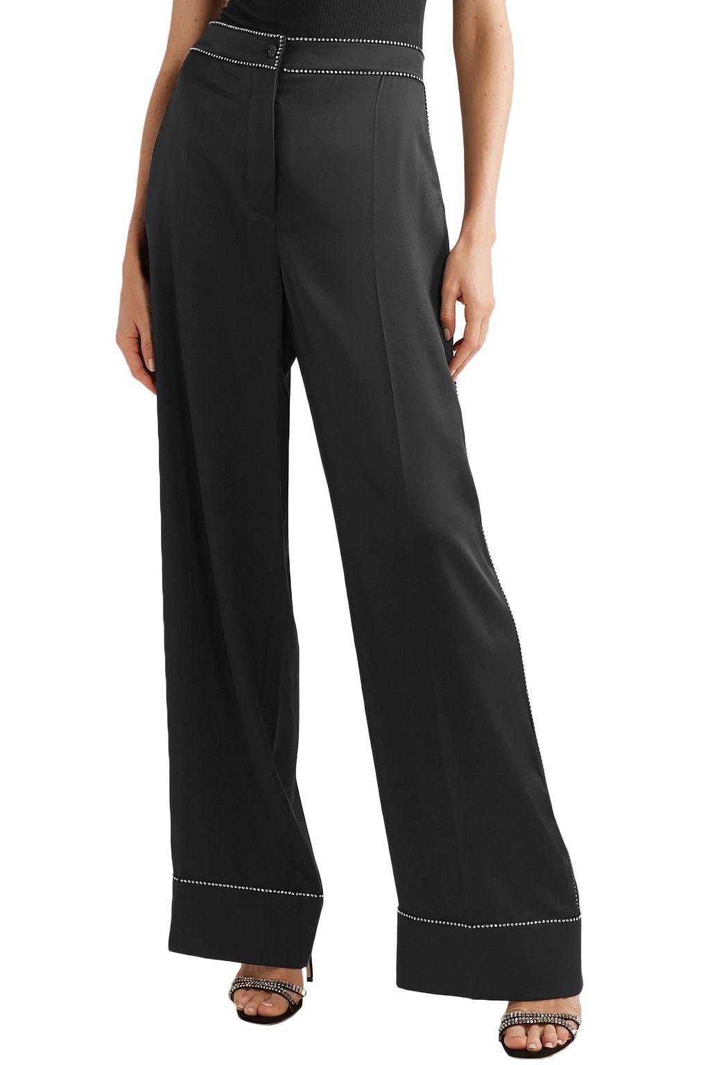 BURBERRY Crystal-embellished mulberry silk-satin wide-leg pants
