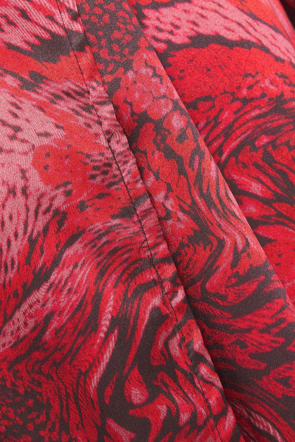 GANNI Printed silk-blend satin mini wrap dress