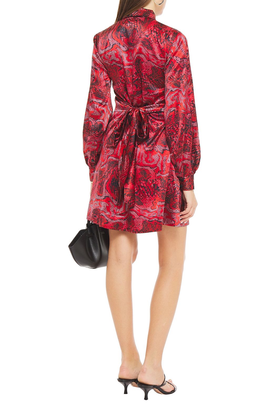 GANNI Printed silk-blend satin mini wrap dress