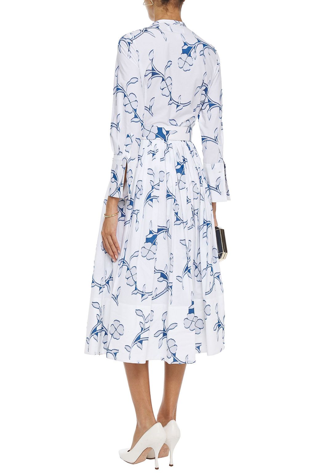 OSCAR DE LA RENTA Pleated fil coupé cotton-poplin midi dress