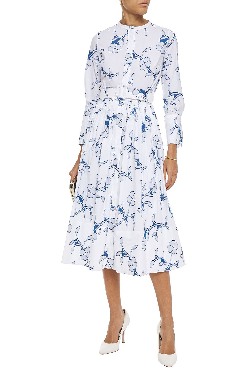 OSCAR DE LA RENTA Pleated fil coupé cotton-poplin midi dress