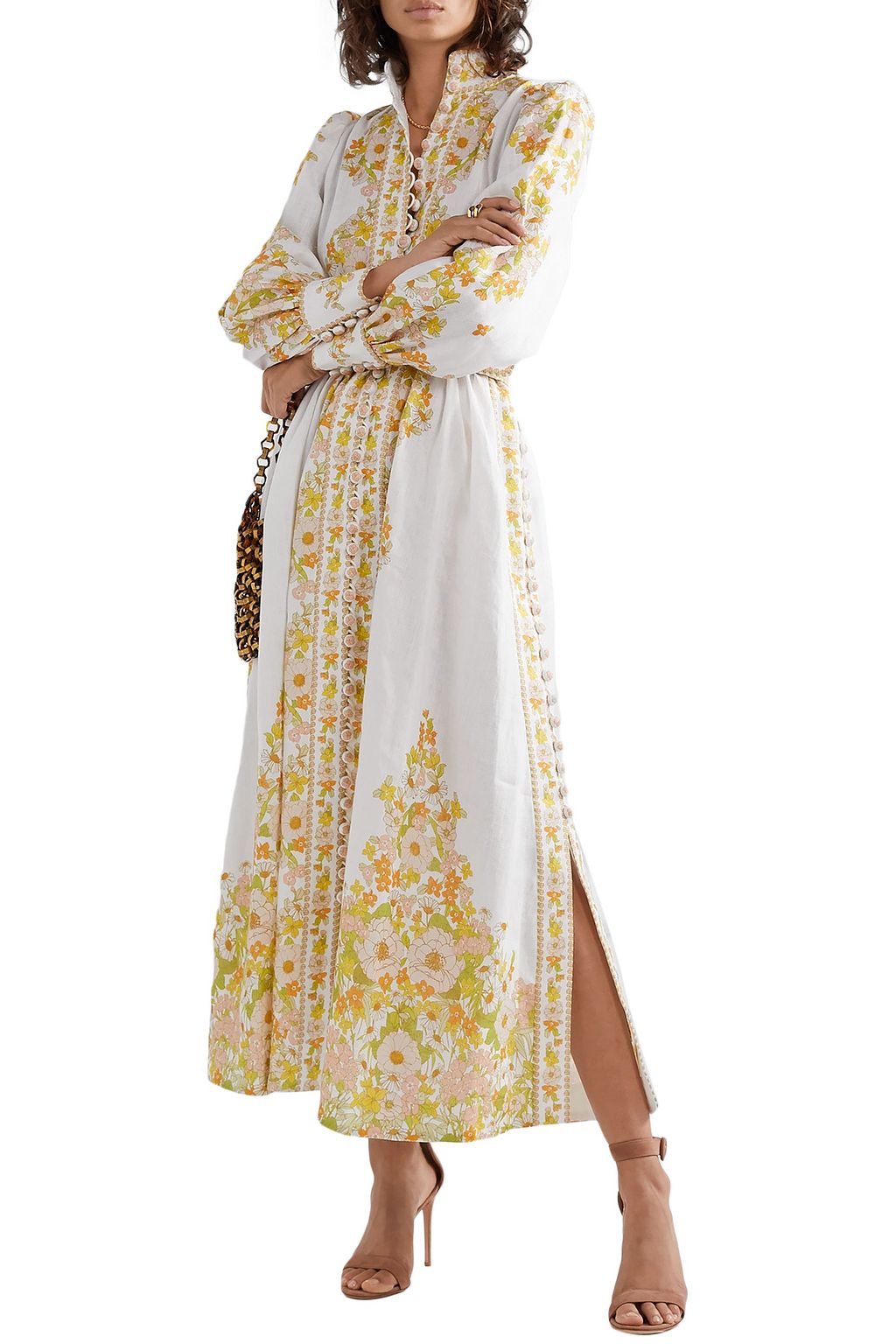 ZIMMERMANN Super Eight Tubular belted button-detailed floral-print linen-gauze maxi dress