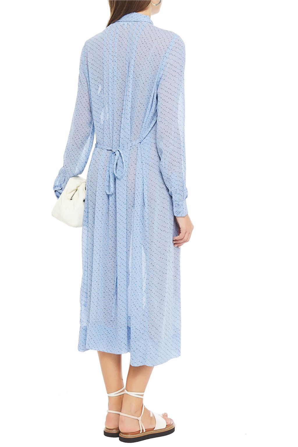 GANNI Pintucked floral-print georgette midi shirt dress