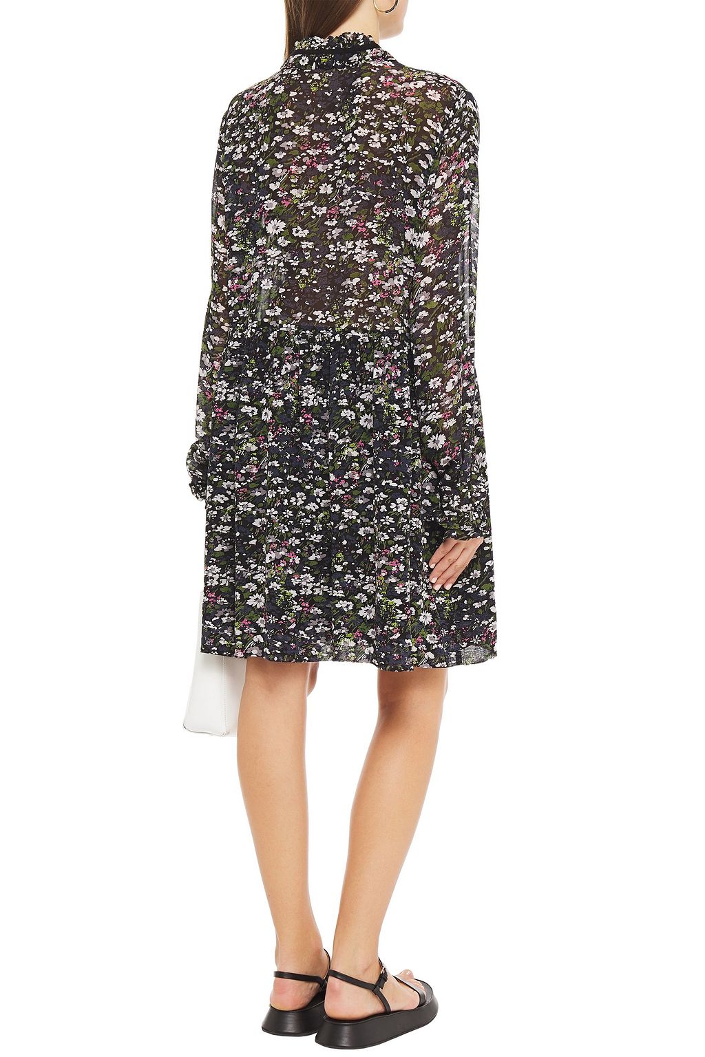 GANNI Bow-detailed floral-print georgette mini dress