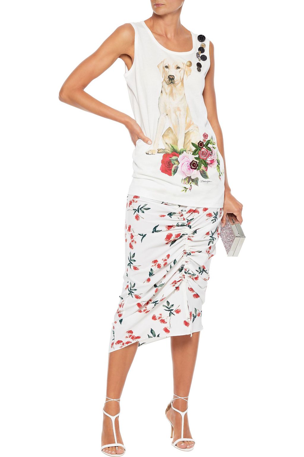 DOLCE&GABBANA Embellished printed cotton-jersey tank