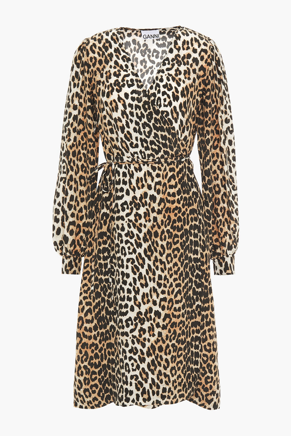 ganni - leopard-print crepe de chine wrap dress - animal print - eu 36