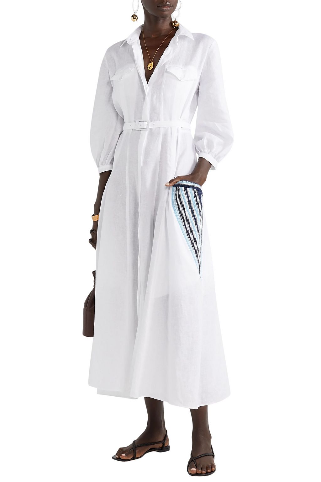GABRIELA HEARST Woodward belted crochet-trimmed linen-gauze midi shirt dress