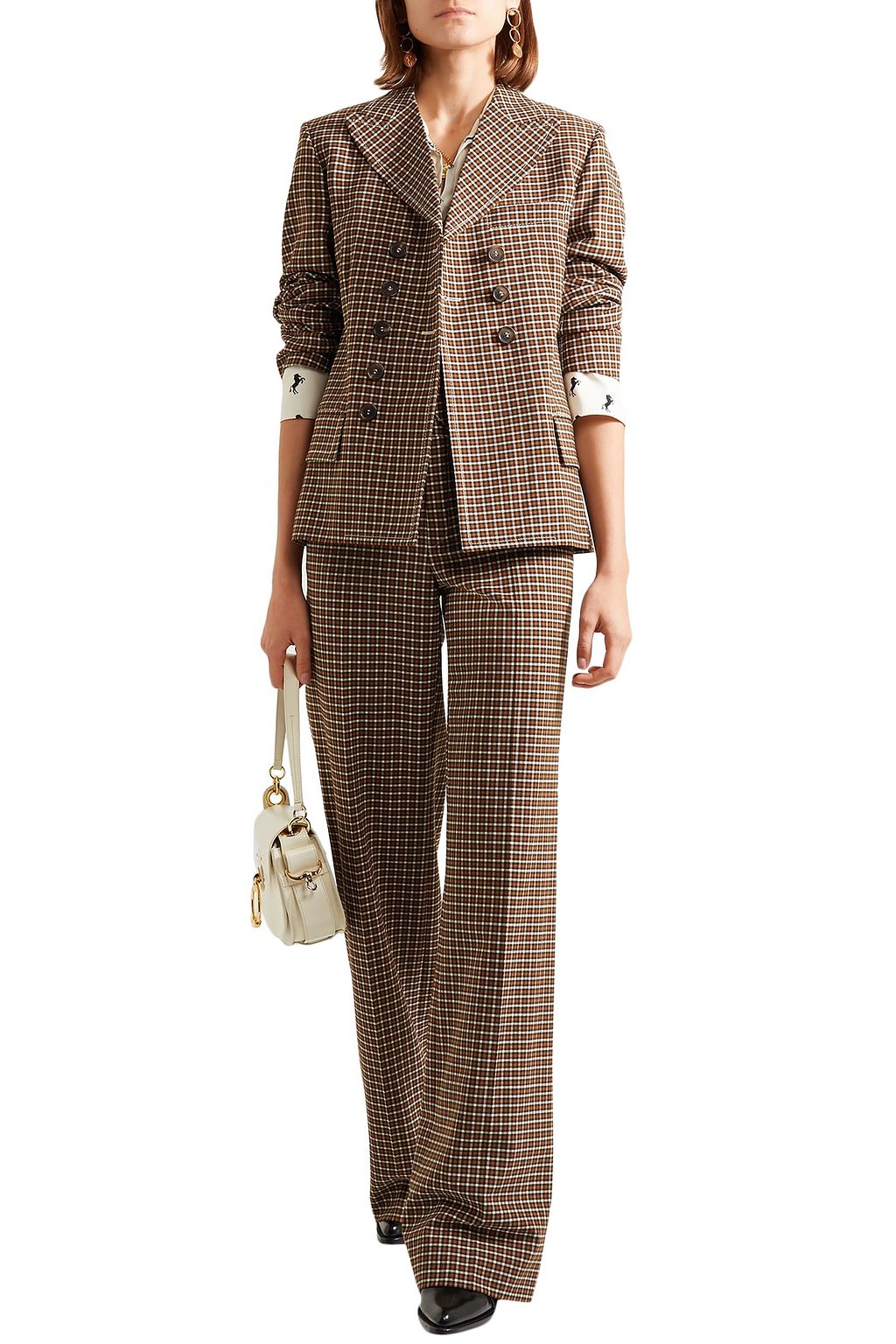 CHLOÉ Belted double-breasted checked woven blazer
