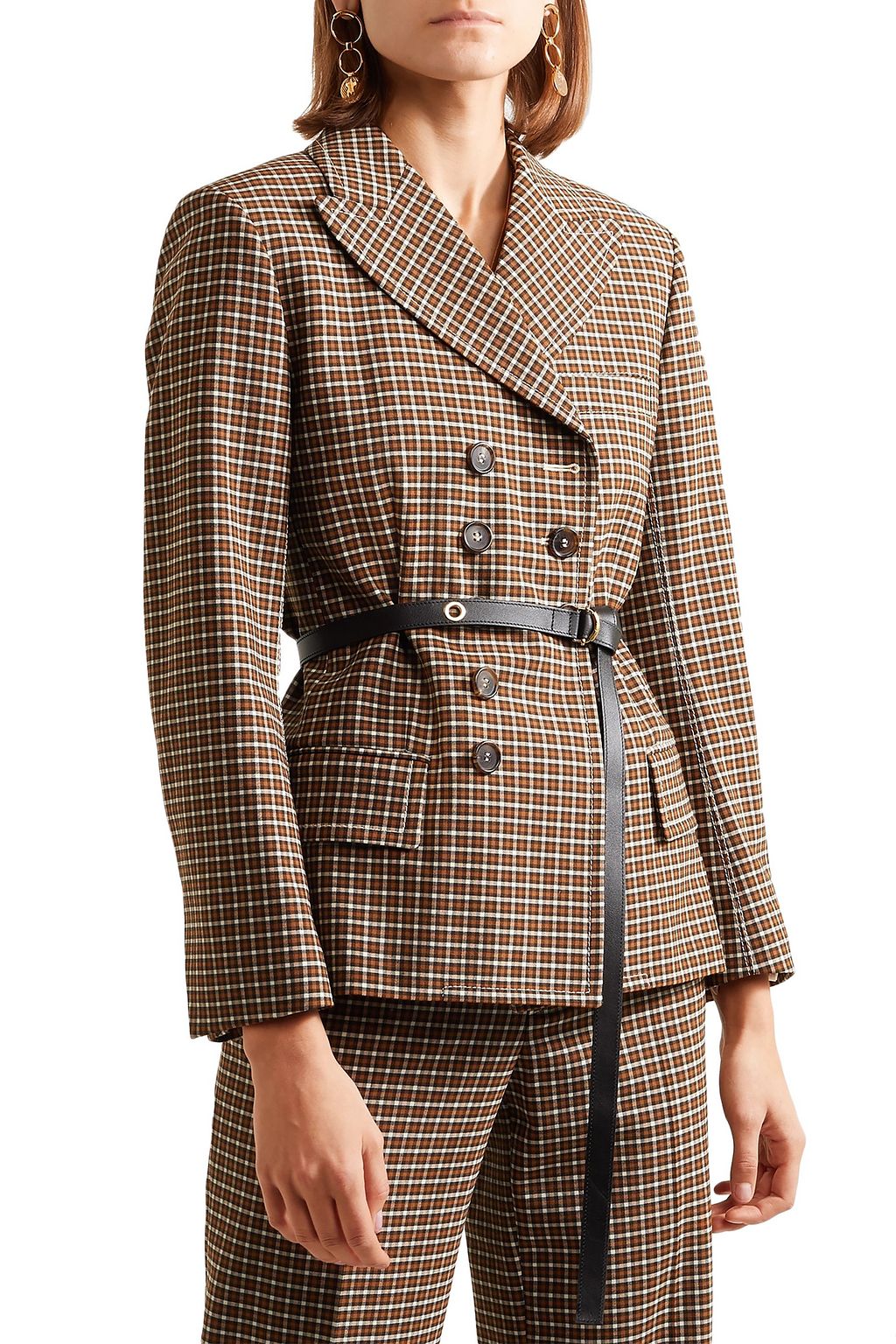 CHLOÉ Belted double-breasted checked woven blazer