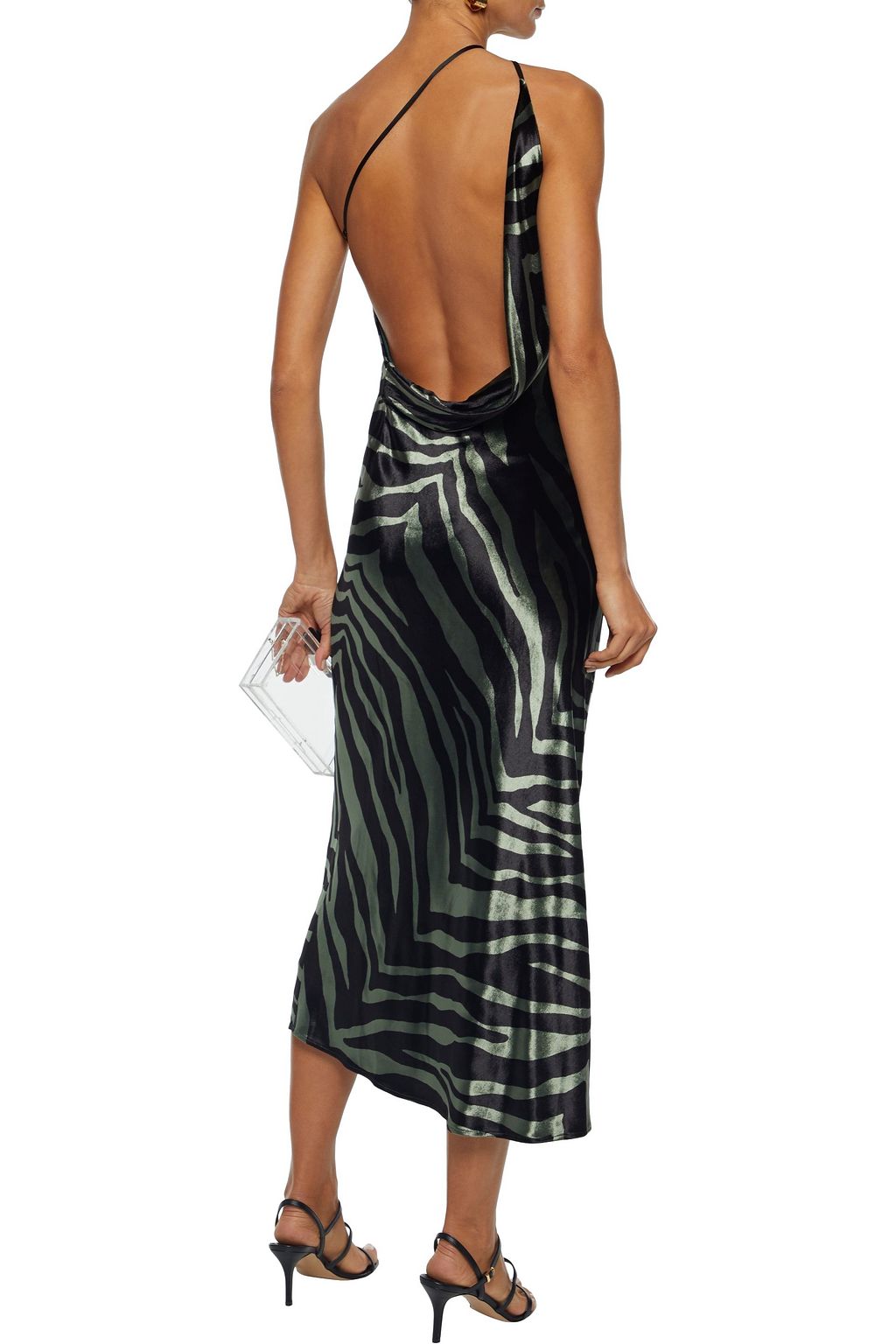 MICHELLE MASON Open-back draped zebra-print velvet midi dress