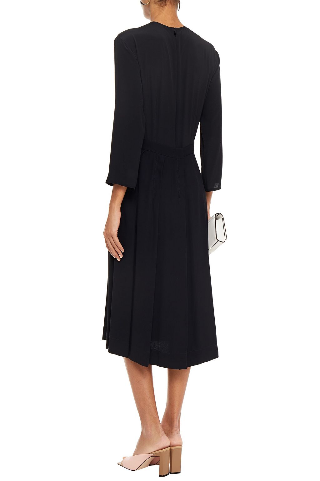 MARNI Pleated paneled crepe and crepe de chine midi dress