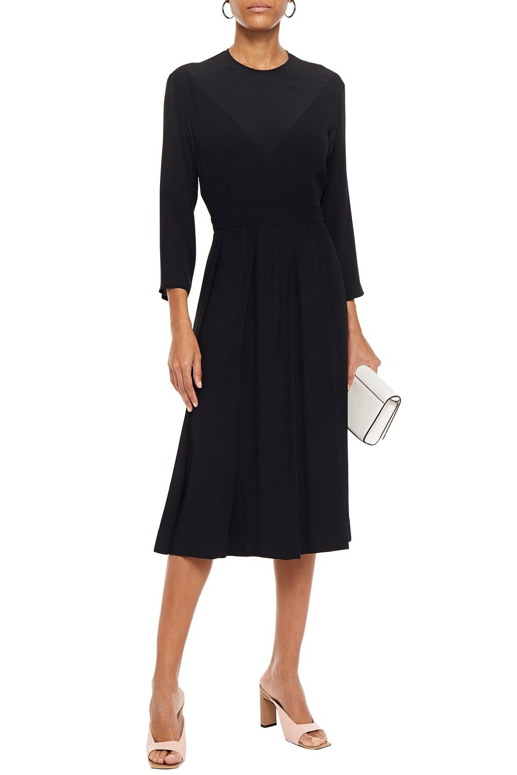 MARNI Pleated paneled crepe and crepe de chine midi dress