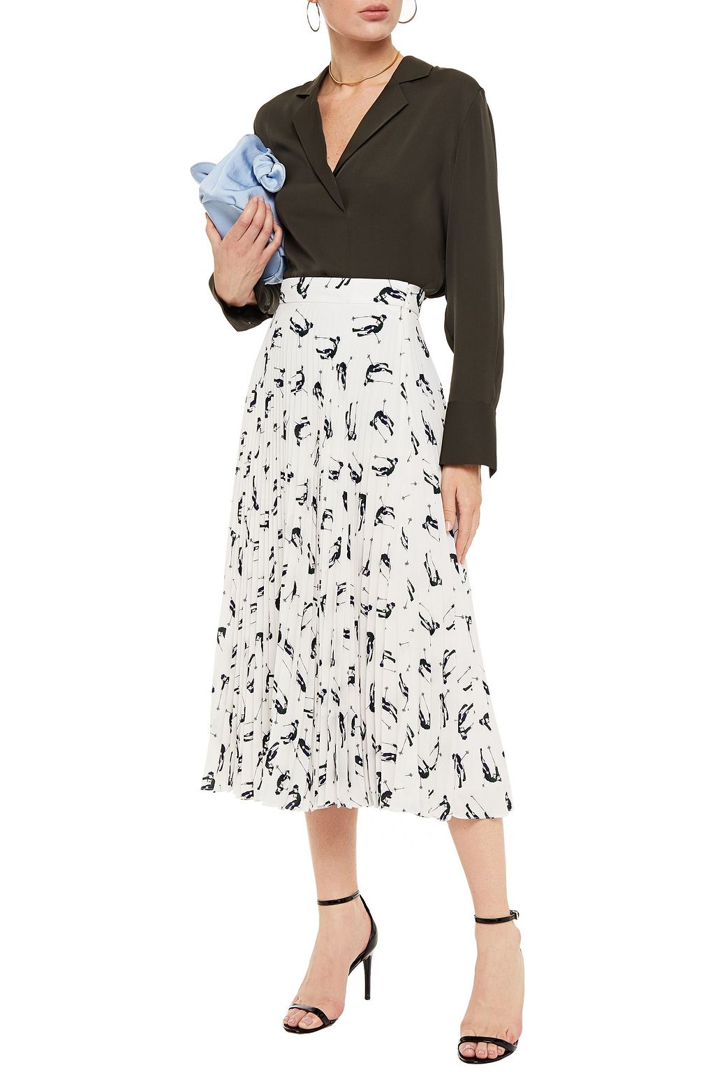 EMILIA WICKSTEAD Sunny pleated printed crepe midi skirt