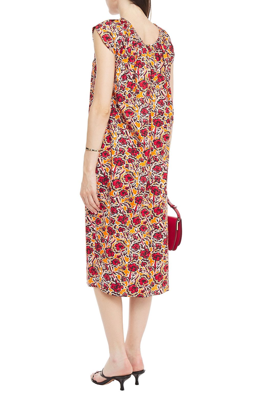 MARNI Gathered printed cotton-poplin midi dress