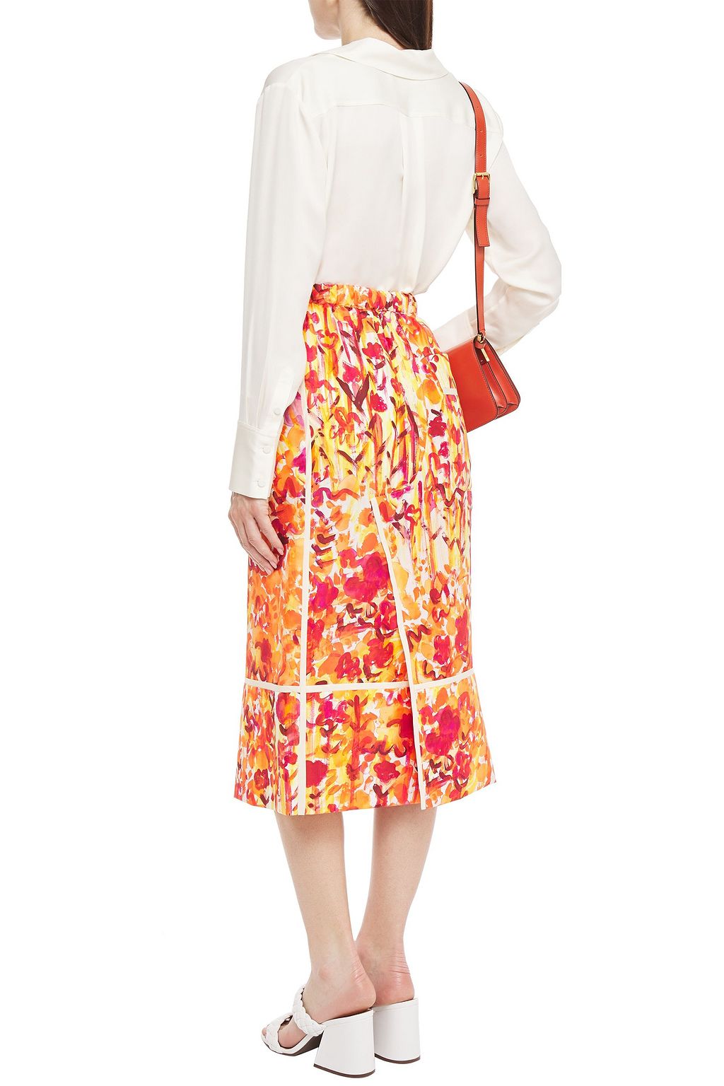 MARNI Floral-print silk-habotai midi skirt