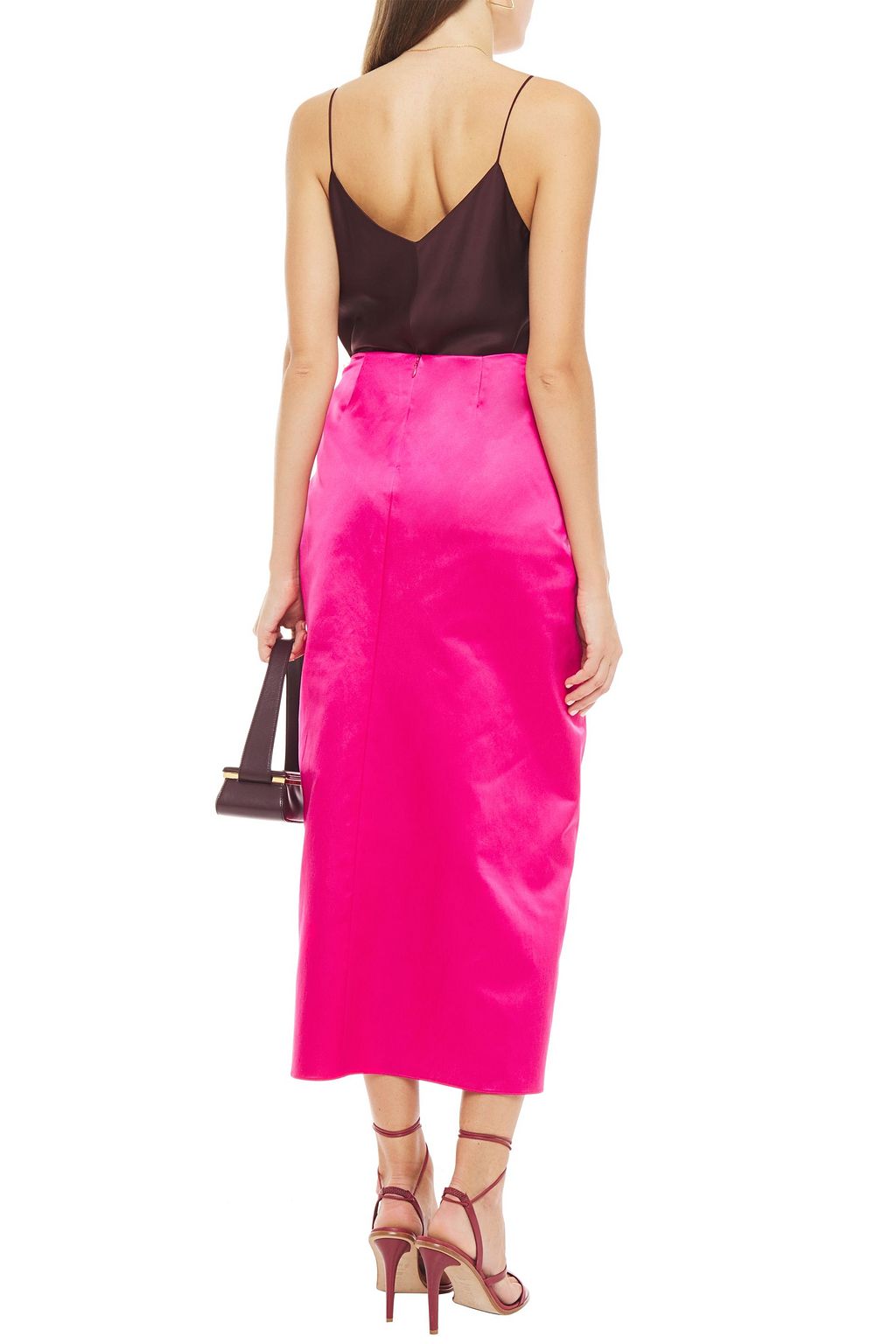 MARNI Wrap-effect cotton and cupro-blend satin midi skirt