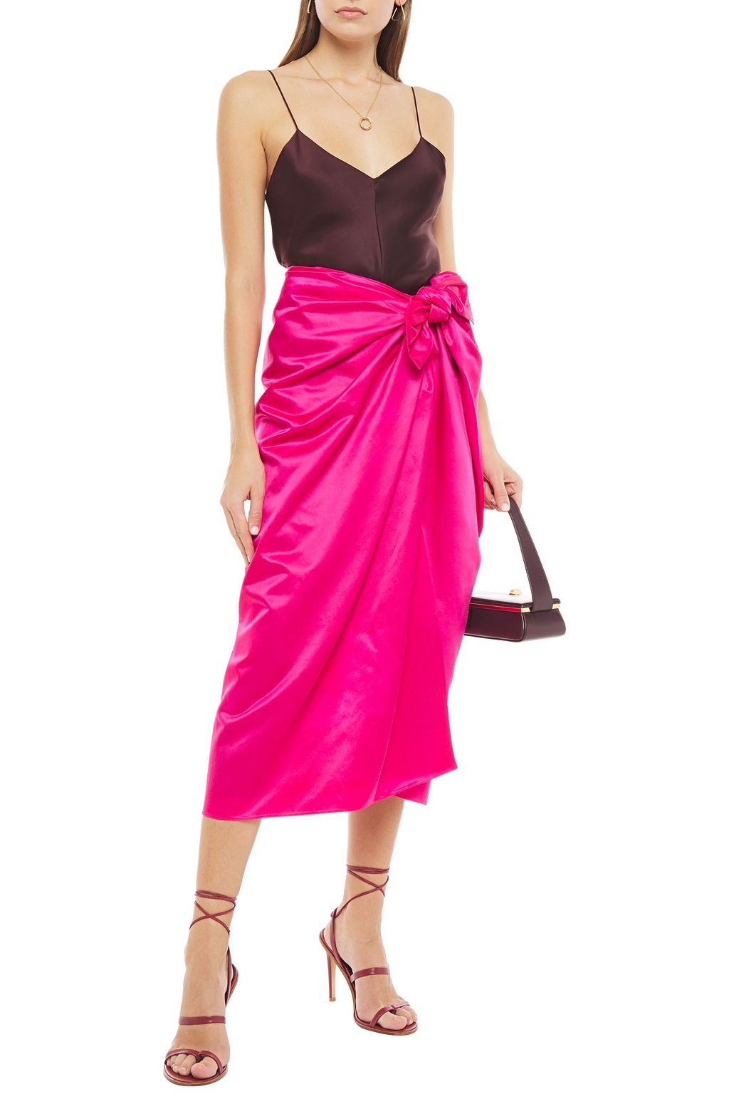 MARNI Wrap-effect cotton and cupro-blend satin midi skirt