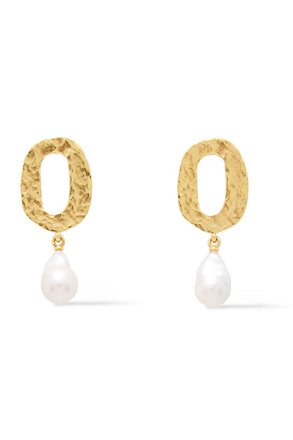 OSCAR DE LA RENTA Hammered gold tone freshwater pearl earrings