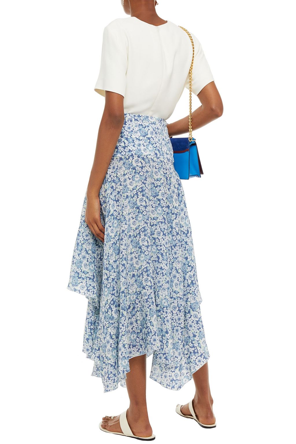 STELLA MCCARTNEY Asymmetric floral-print silk midi skirt