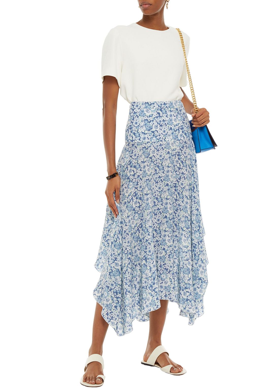 STELLA MCCARTNEY Asymmetric floral-print silk midi skirt