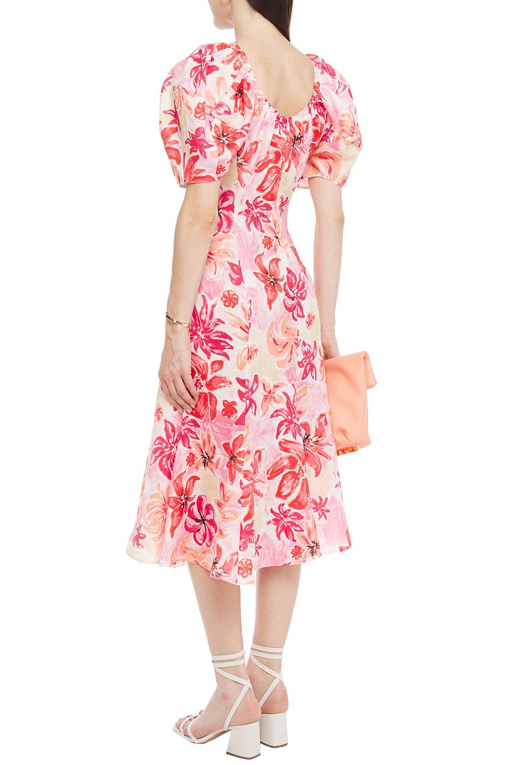 MARNI Gathered floral-print ramie midi dress
