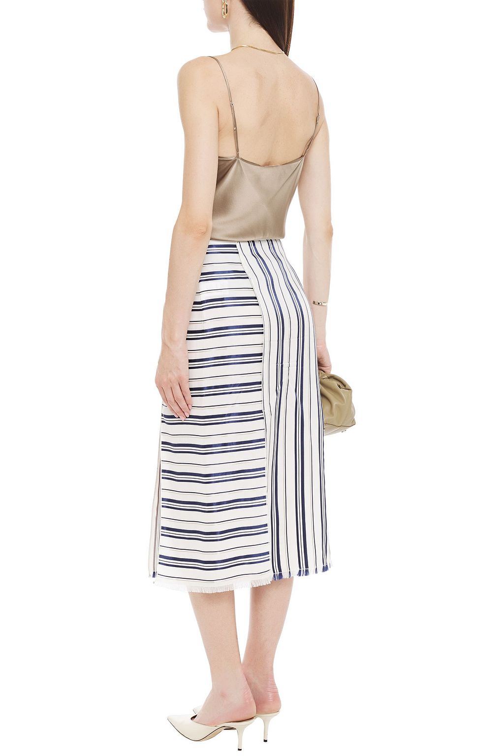 ALTUZARRA Frayed striped woven midi skirt