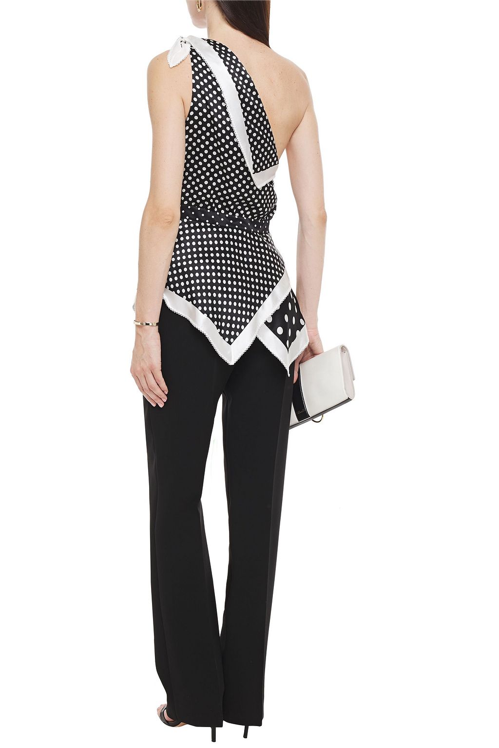 ALTUZARRA One-shoulder polka-dot silk-satin top
