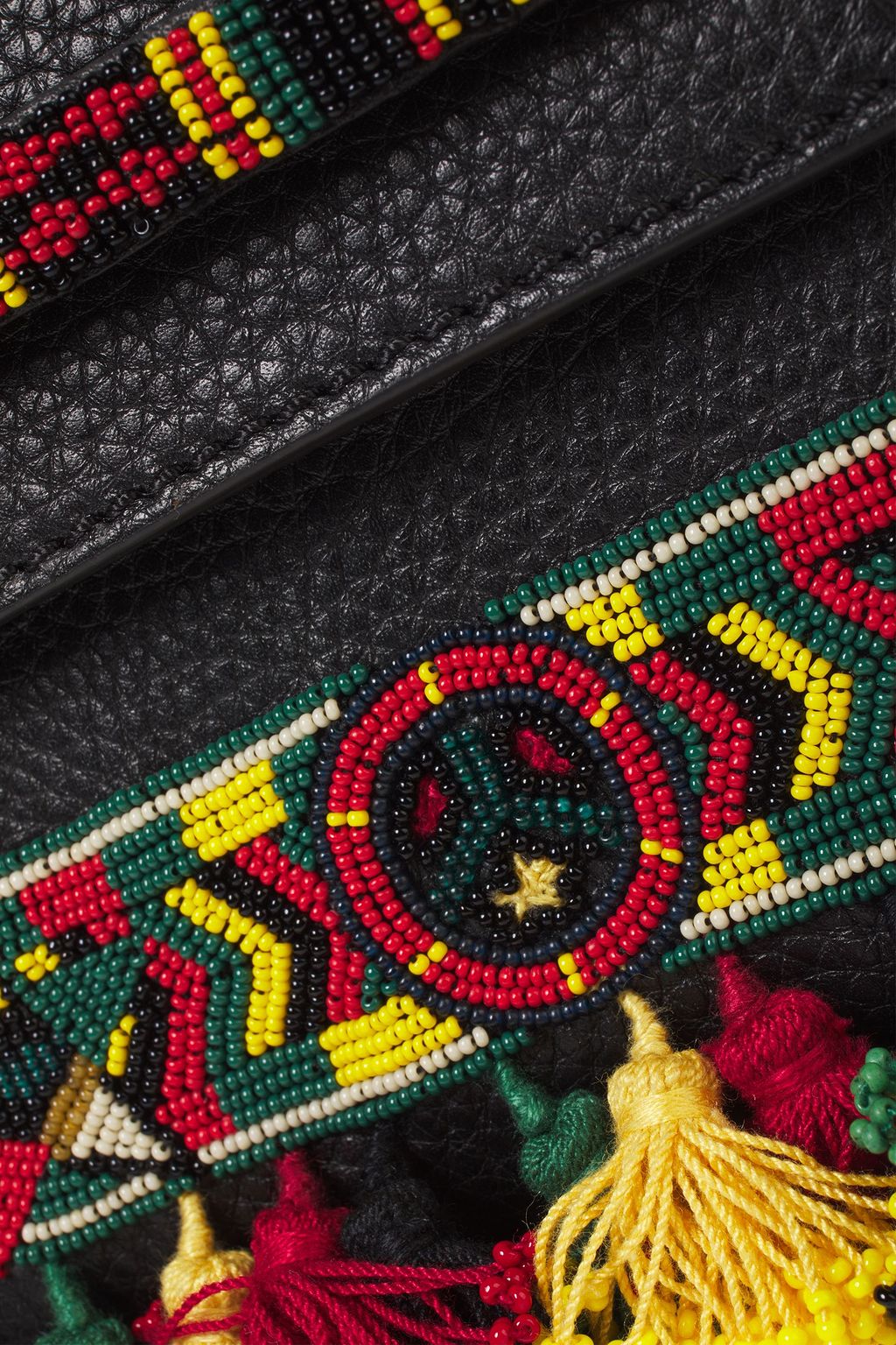 VALENTINO GARAVANI Bead and tassel-embellished pebbled-leather shoulder bag