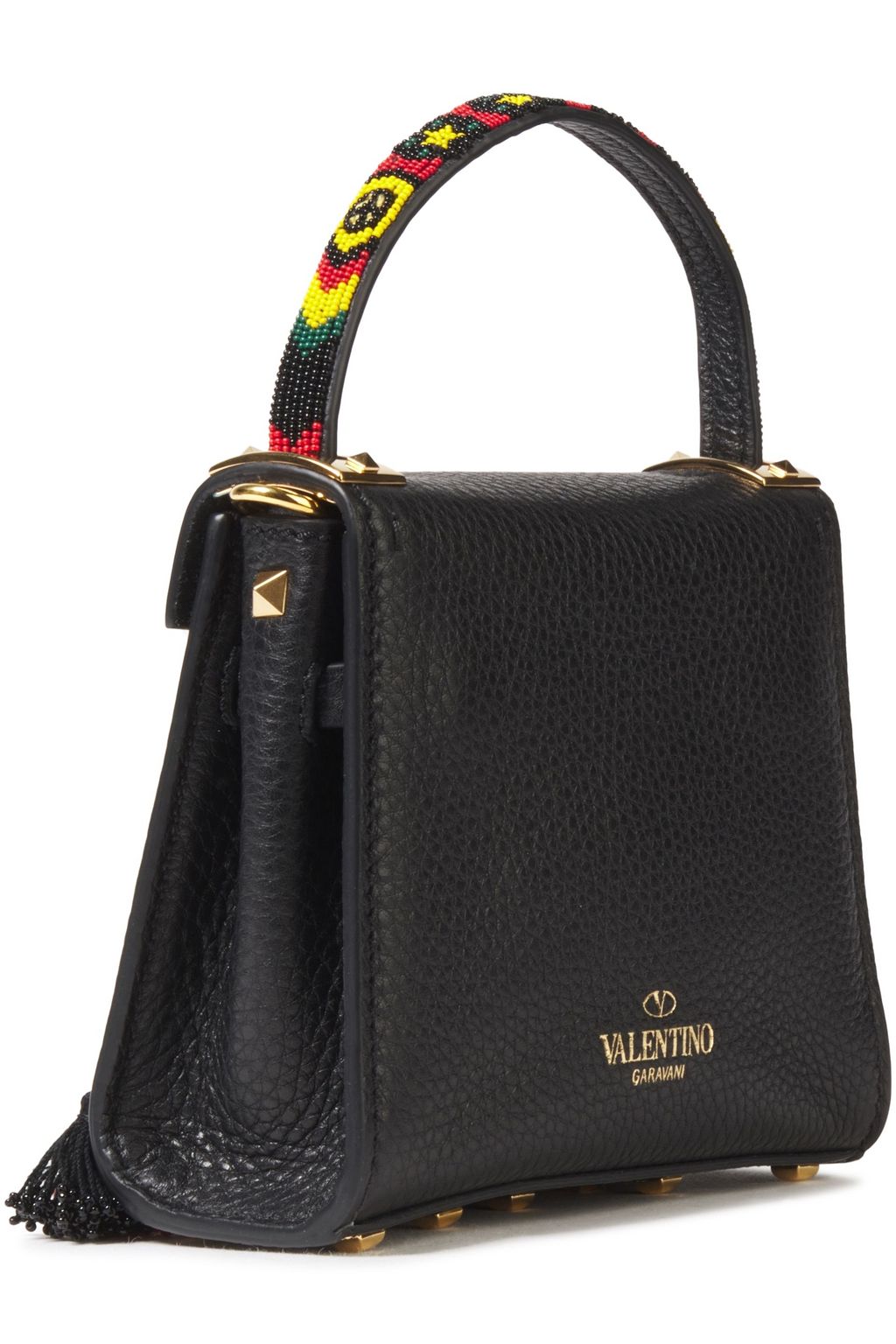 VALENTINO GARAVANI Bead and tassel-embellished pebbled-leather shoulder bag