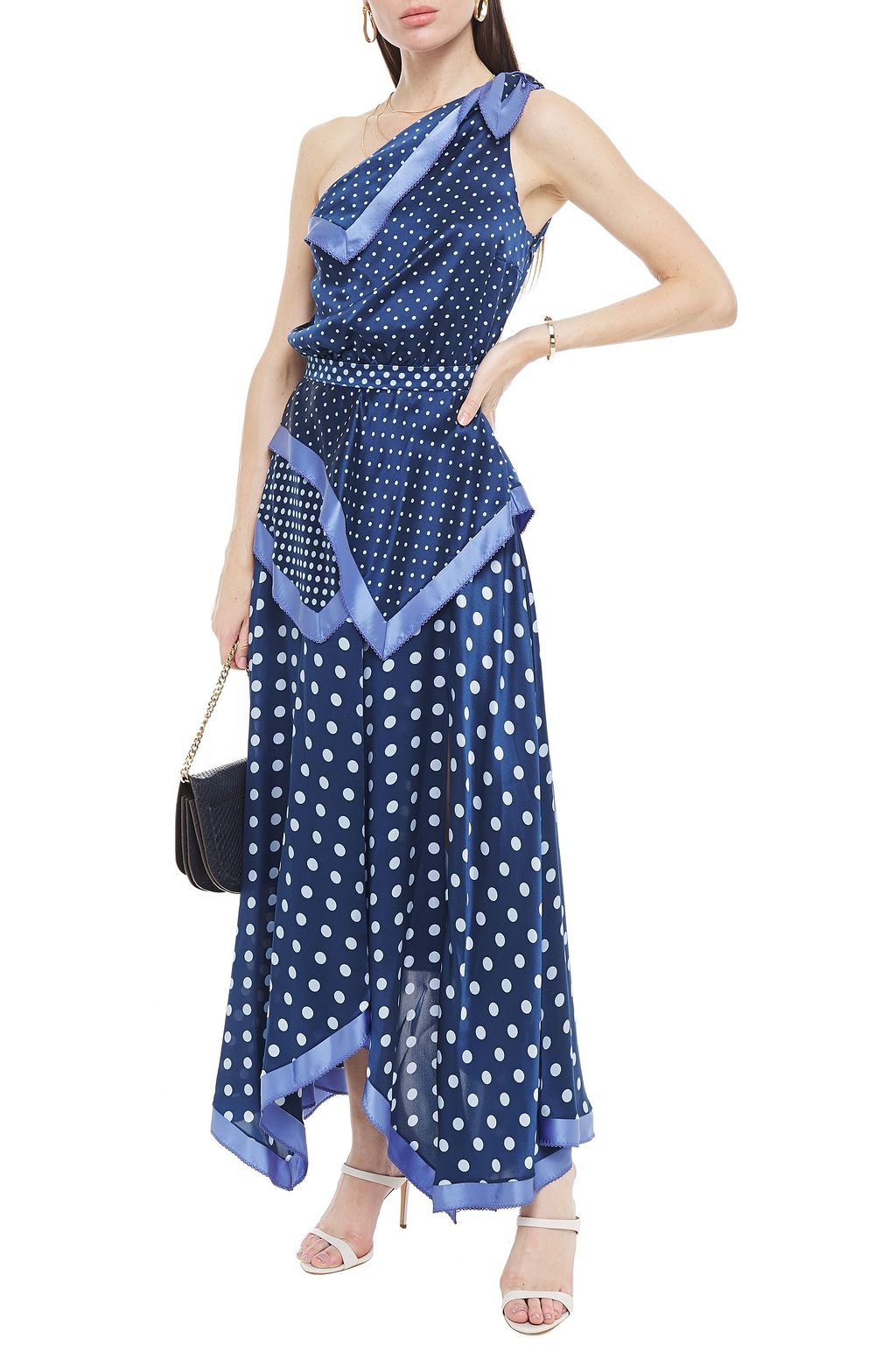 ALTUZARRA One-shoulder polka-dot silk-satin maxi dress