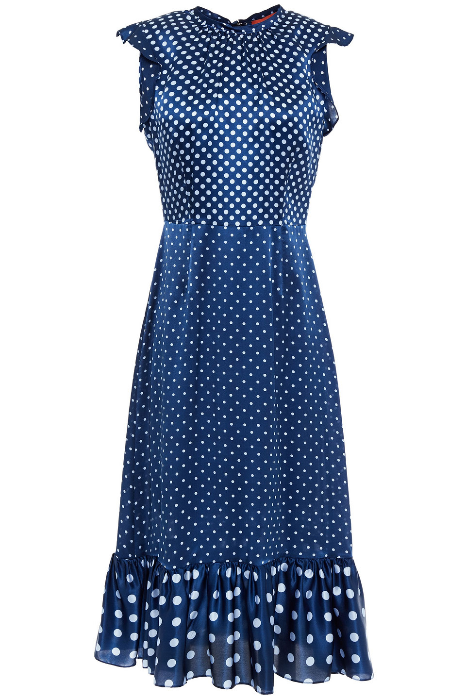 Altuzarra Woman Ruffle-trimmed Polka-dot Silk-satin Midi Dress Indigo Size 36