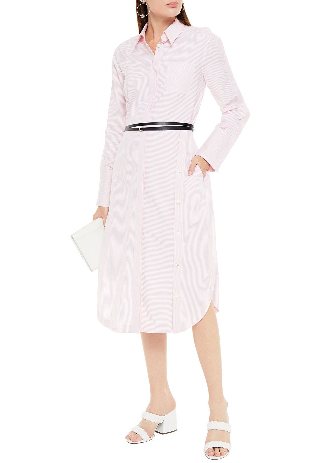 ALTUZARRA Belted striped cotton-poplin midi shirt dress