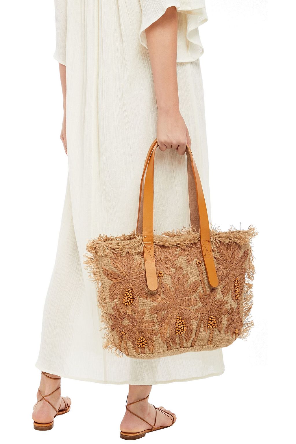 ANTIK BATIK Barry Medium embroidered raffia and jute tote