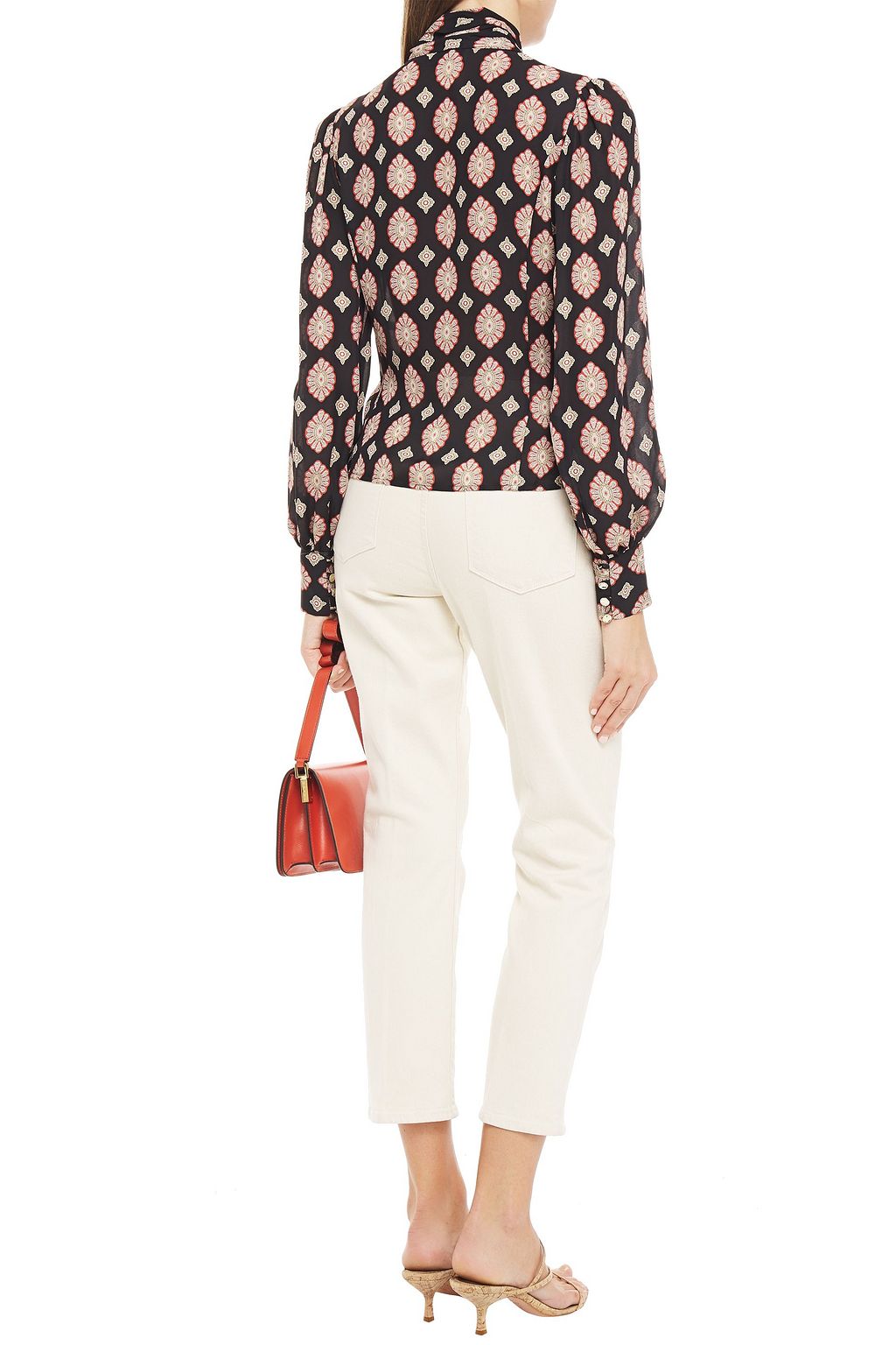 NICHOLAS Cutout printed silk crepe de chine blouse