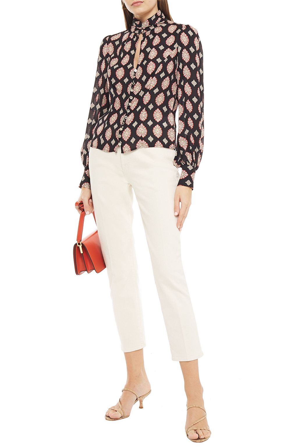 NICHOLAS Cutout printed silk crepe de chine blouse