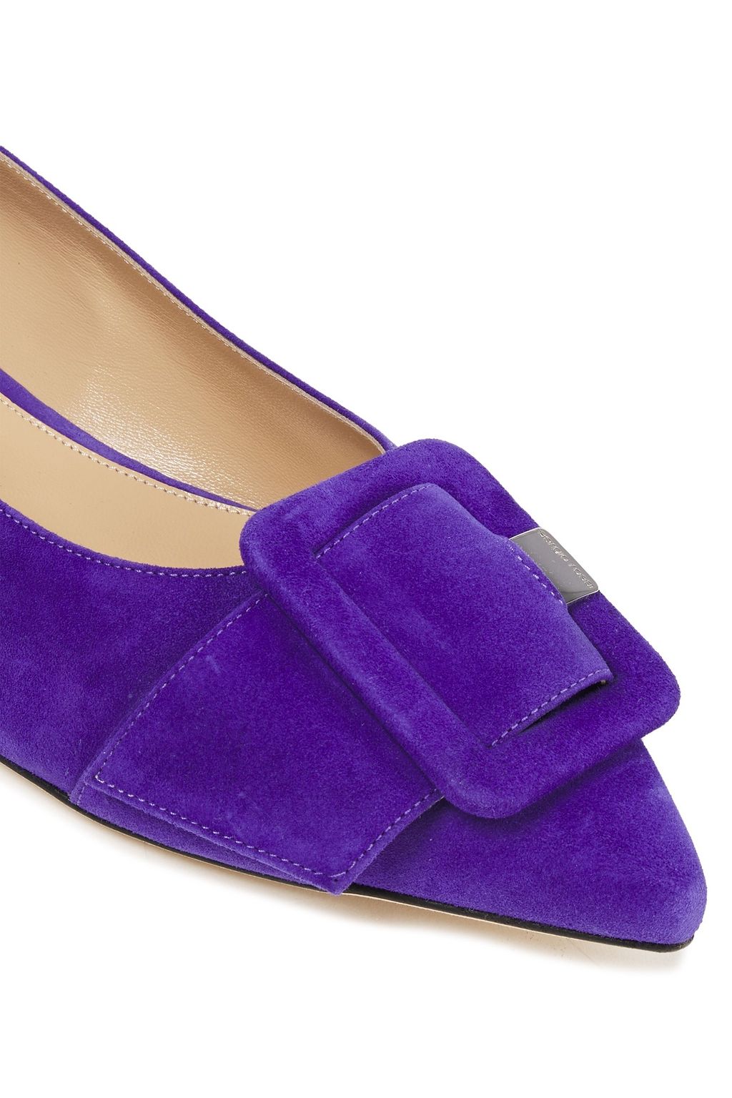 SERGIO ROSSI Buckle-detailed suede point-toe flats