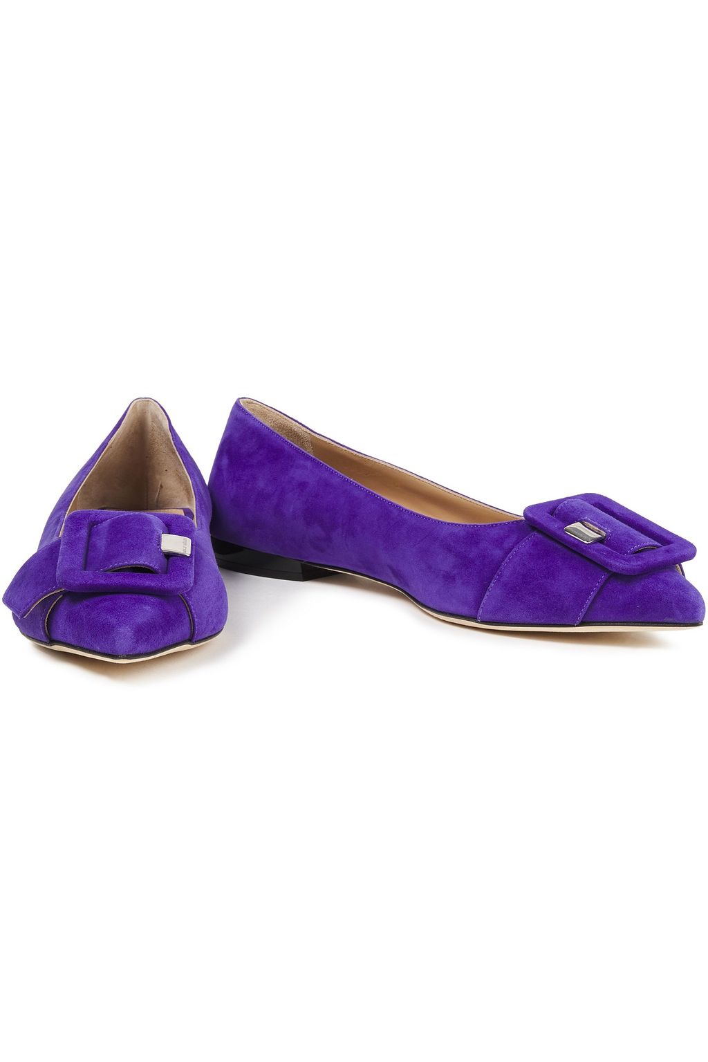 SERGIO ROSSI Buckle-detailed suede point-toe flats