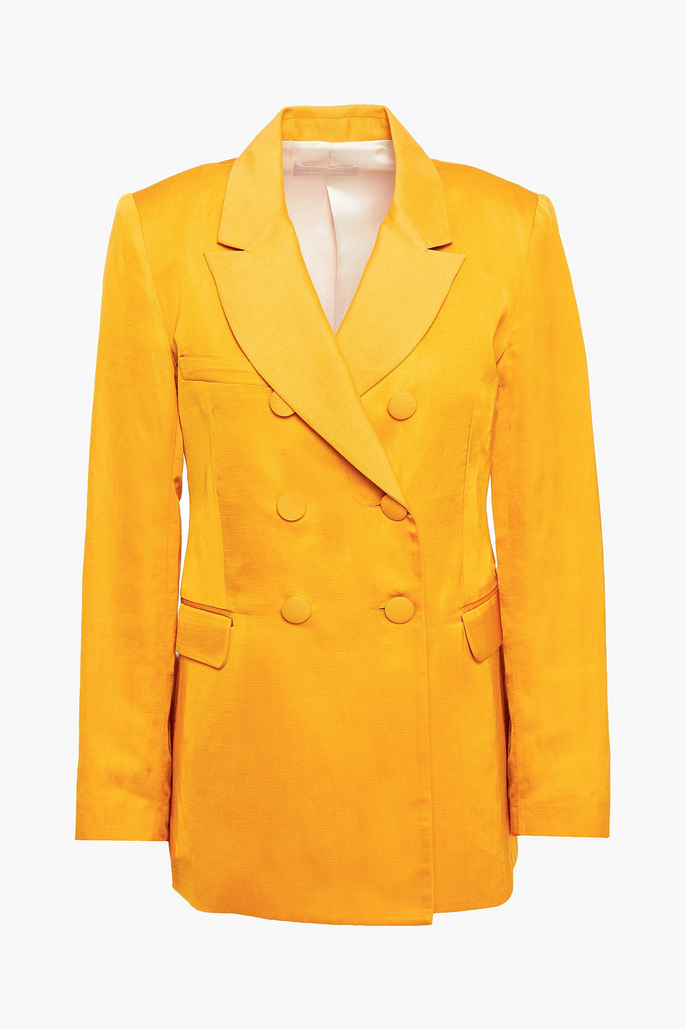 Les Héroïnes By Vanessa Cocchiaro Double-breasted Satin-trimmed Shantung Blazer In Saffron