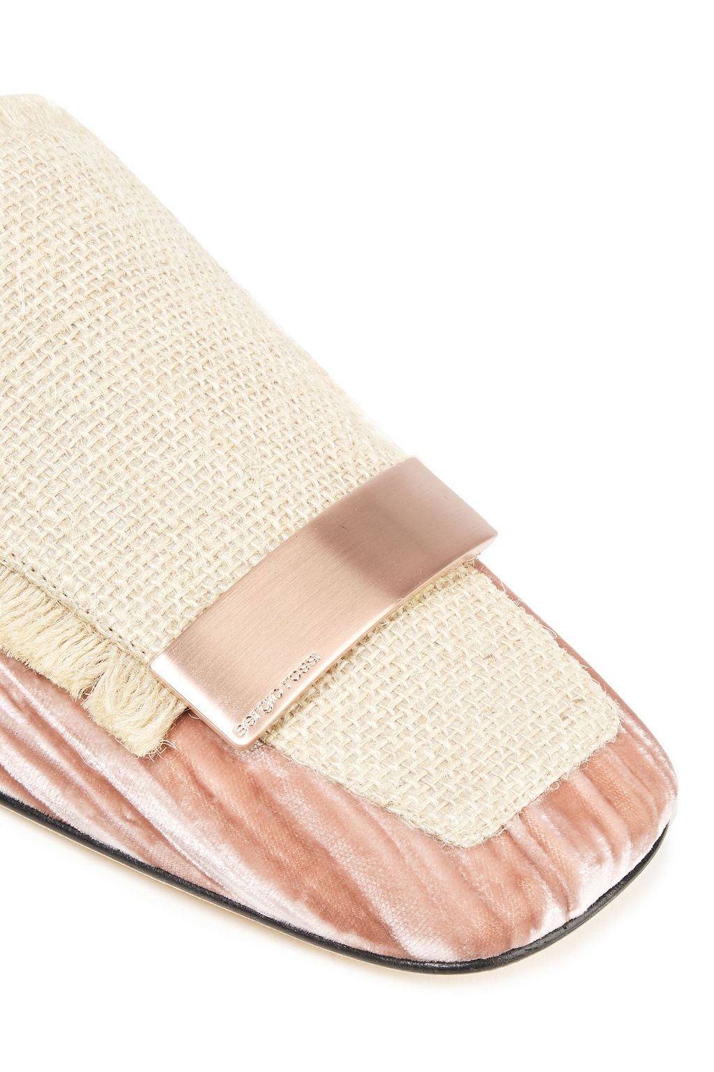 SERGIO ROSSI Fringed jute and devoré-velvet slippers