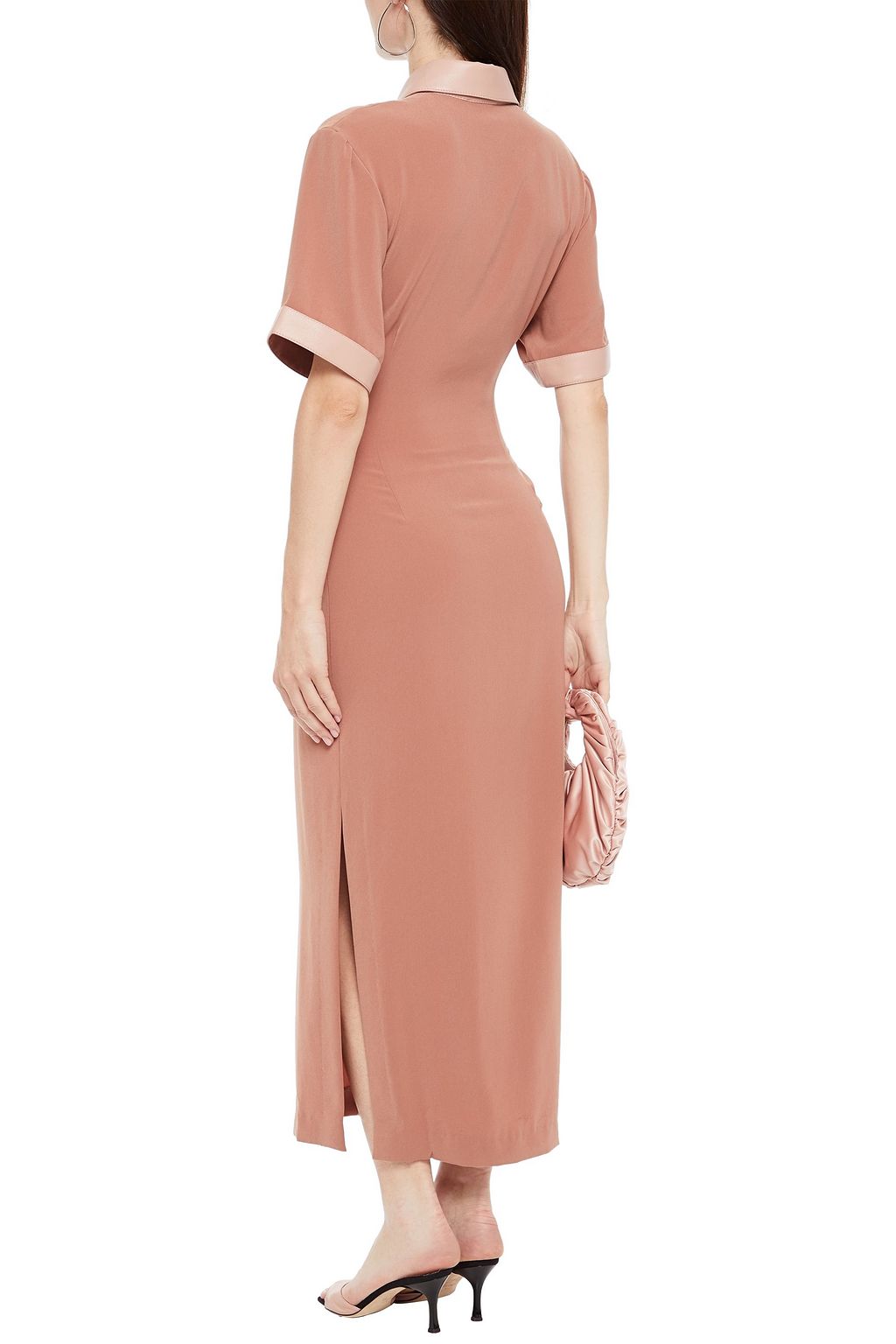 NANUSHKA Leila vegan leather-trimmed stretch-jersey maxi shirt dress