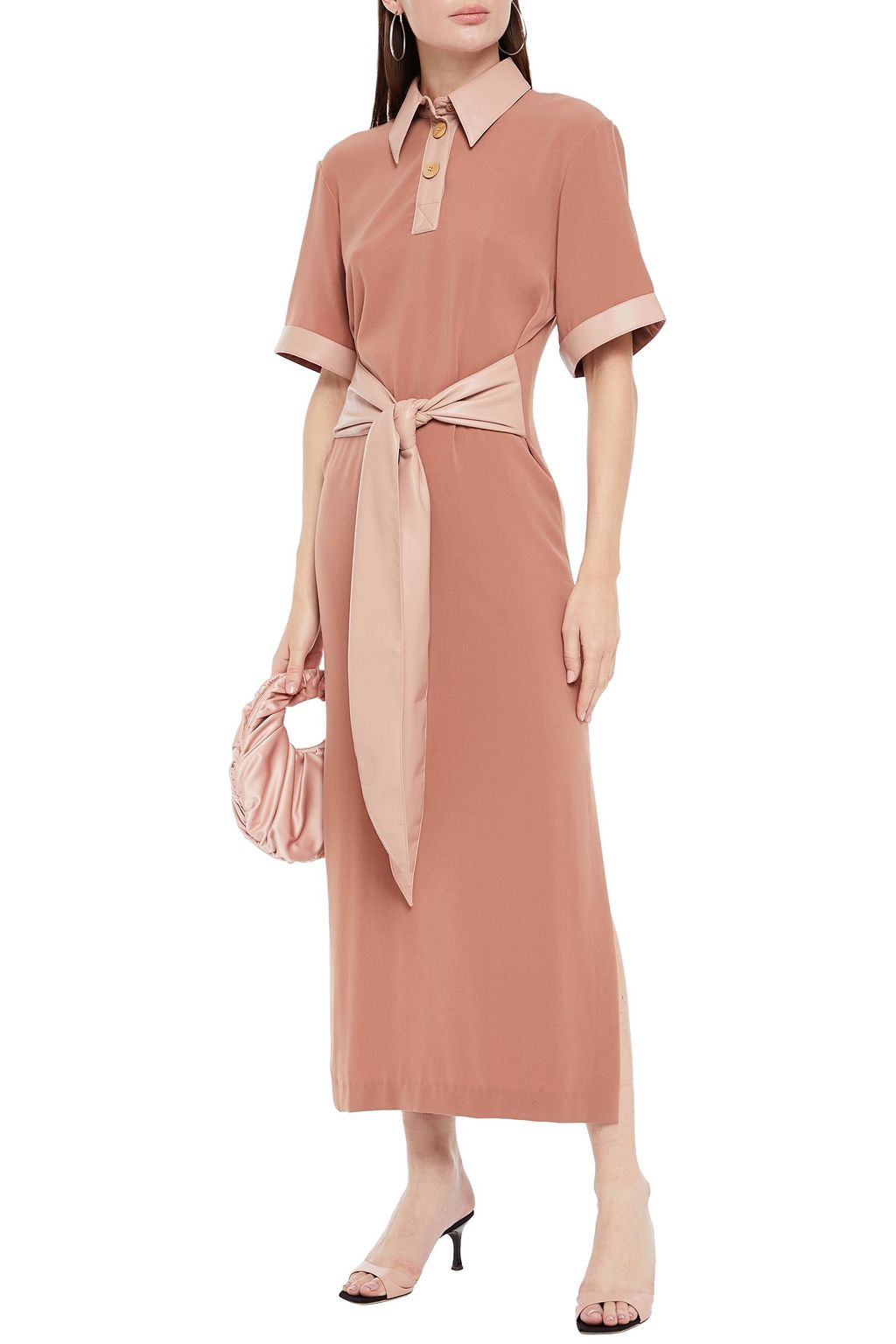 NANUSHKA Leila vegan leather-trimmed stretch-jersey maxi shirt dress