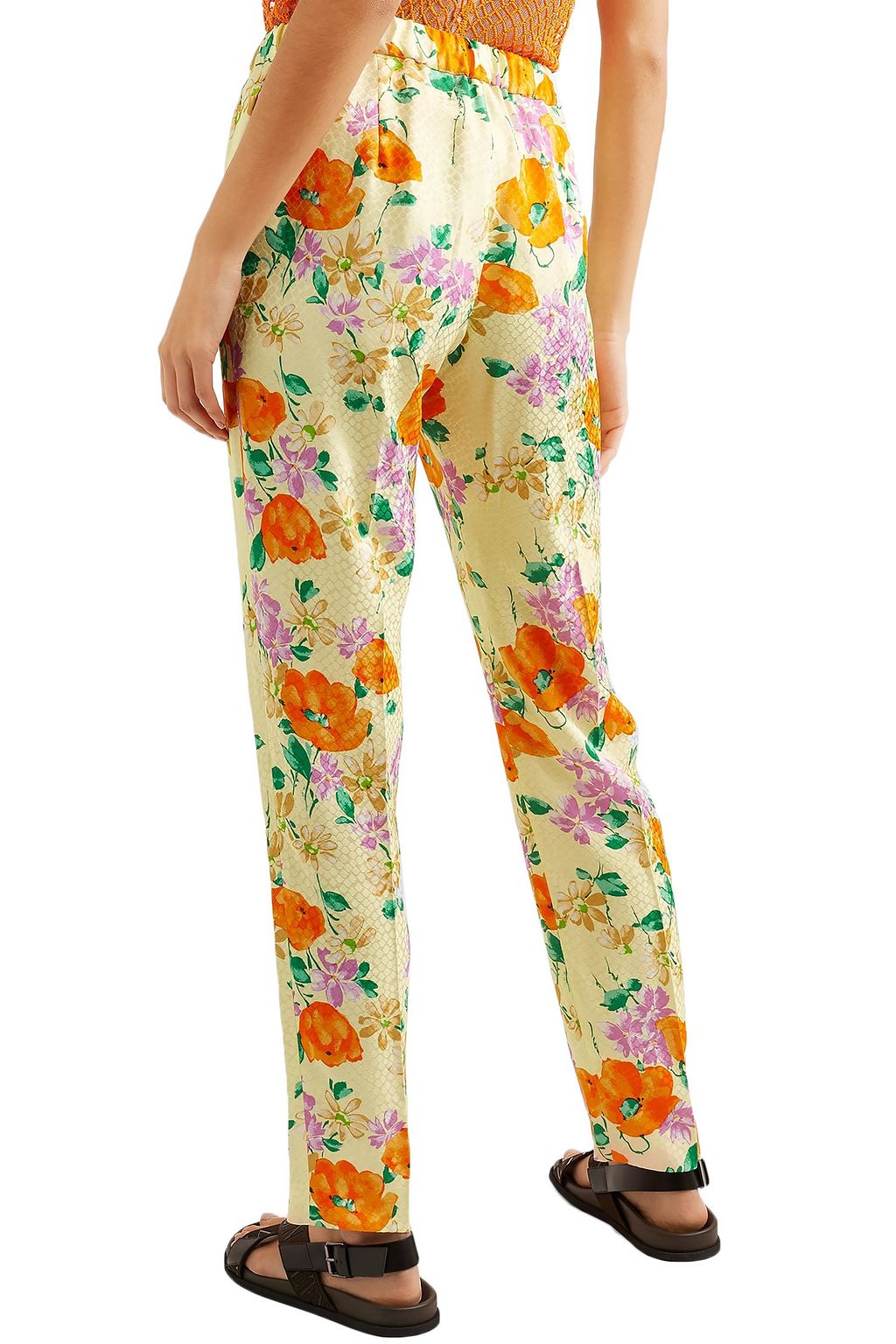 DRIES VAN NOTEN Floral-print satin-jacquard slim-leg pants