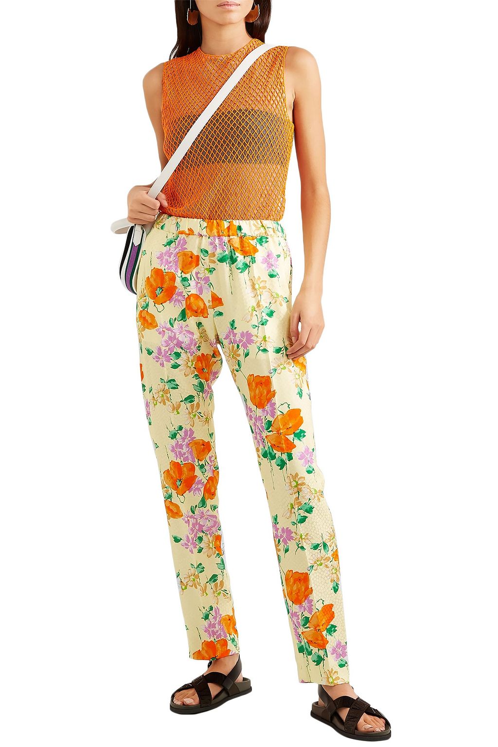 DRIES VAN NOTEN Floral-print satin-jacquard slim-leg pants