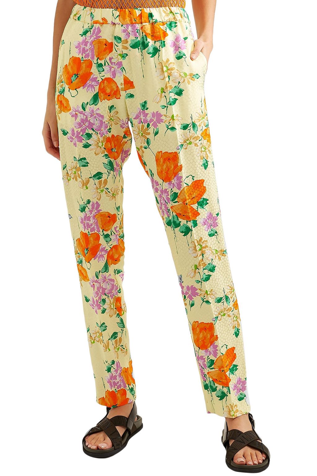 DRIES VAN NOTEN Floral-print satin-jacquard slim-leg pants
