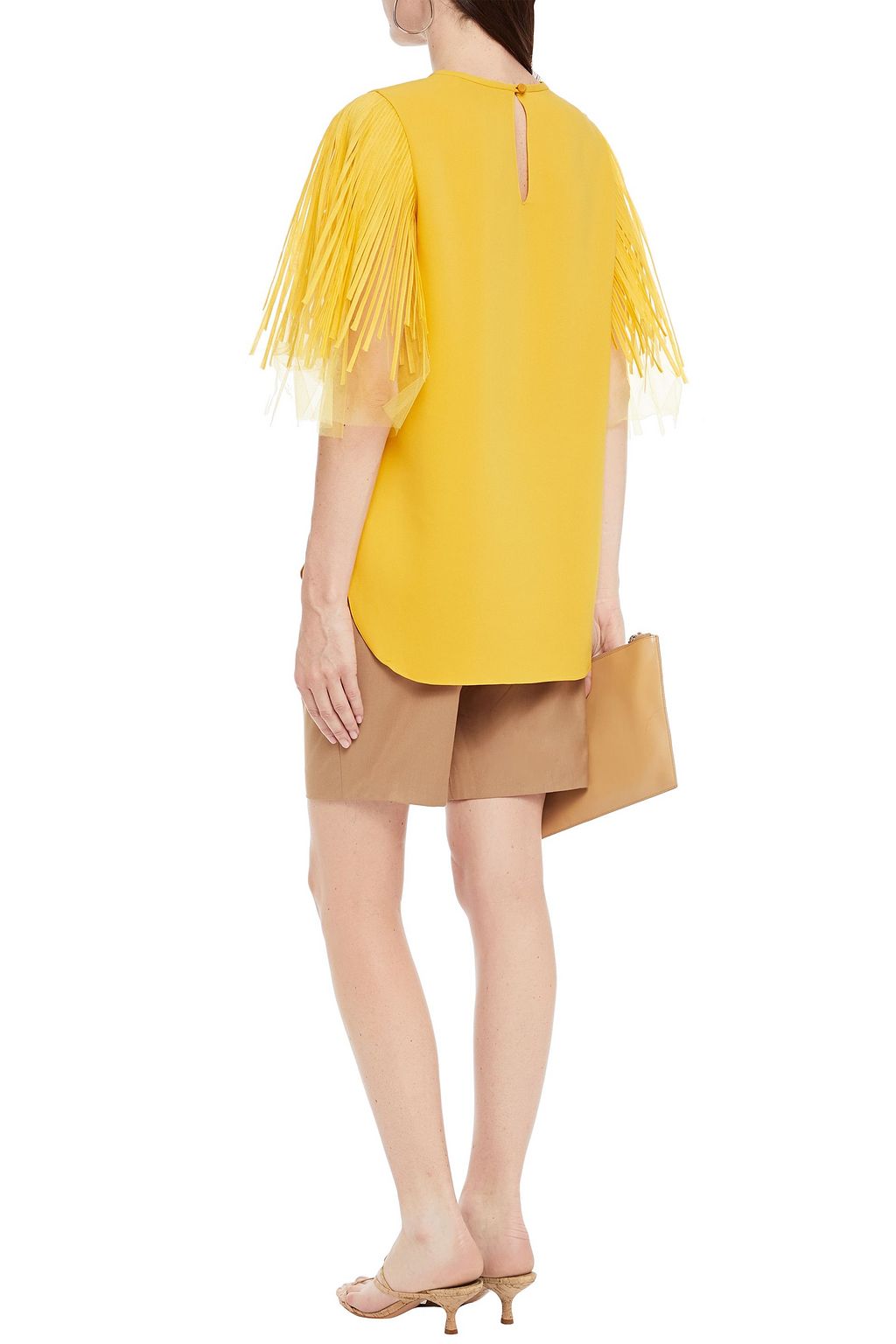 OSCAR DE LA RENTA Tulle-paneled silk-blend crepe top