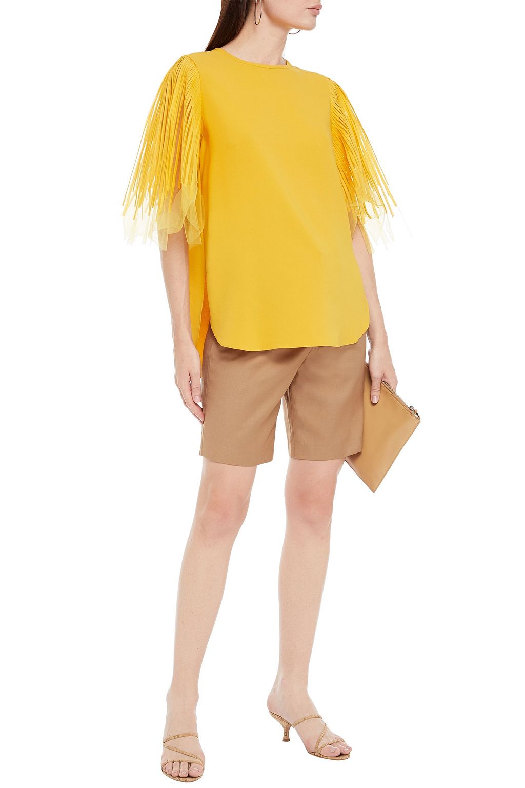 OSCAR DE LA RENTA Tulle-paneled silk-blend crepe top