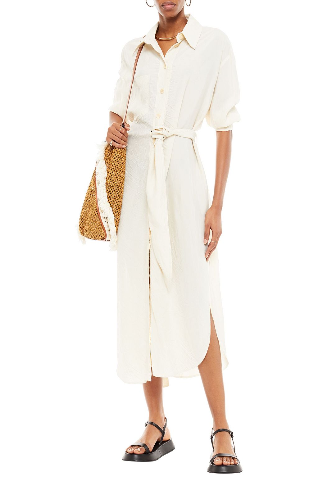 NANUSHKA Mona belted crinkled-crepe midi dress