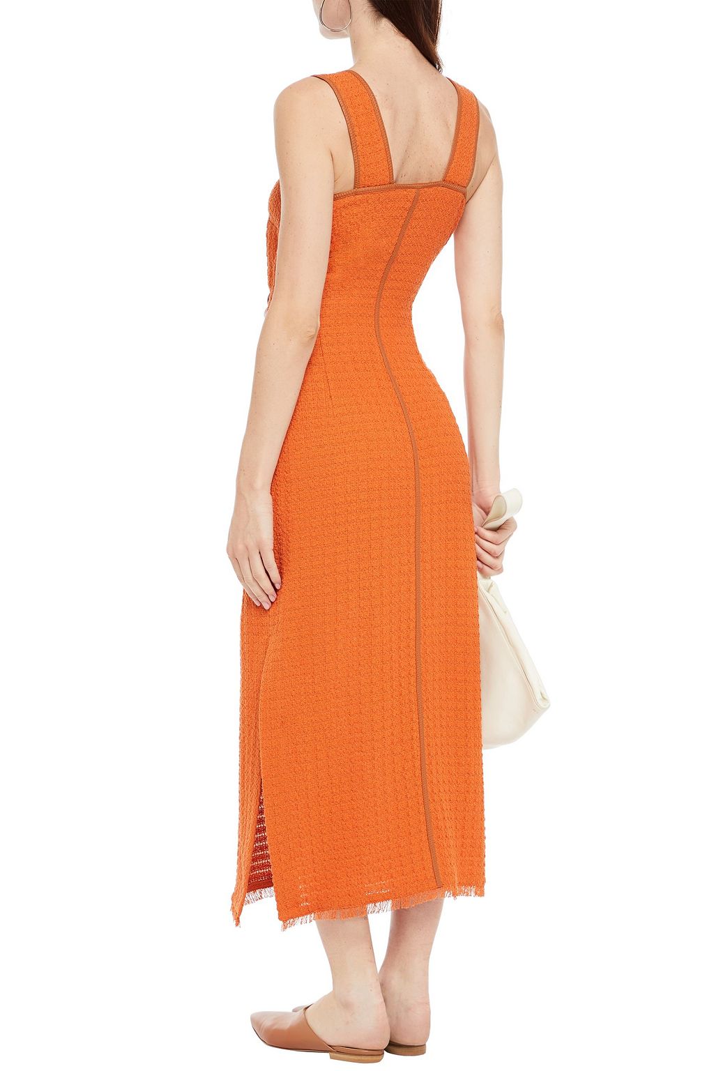 NANUSHKA Vegan leather-trimmed cotton-blend cloqué midi dress