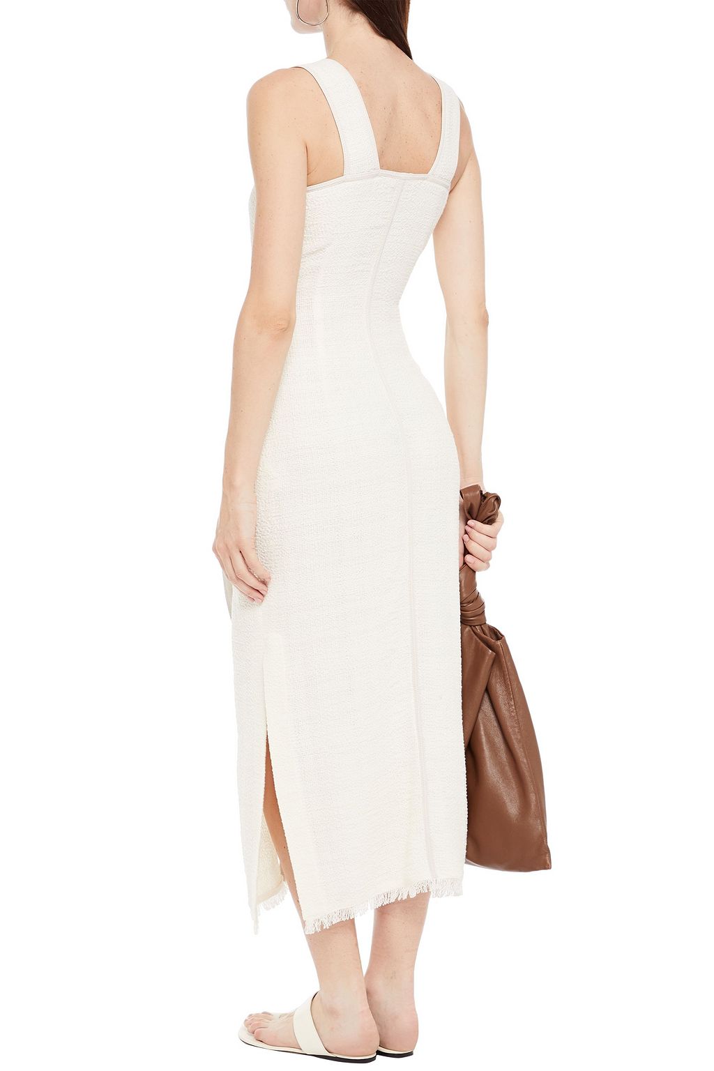NANUSHKA Rita vegan leather-trimmed cotton-blend cloqué midi dress